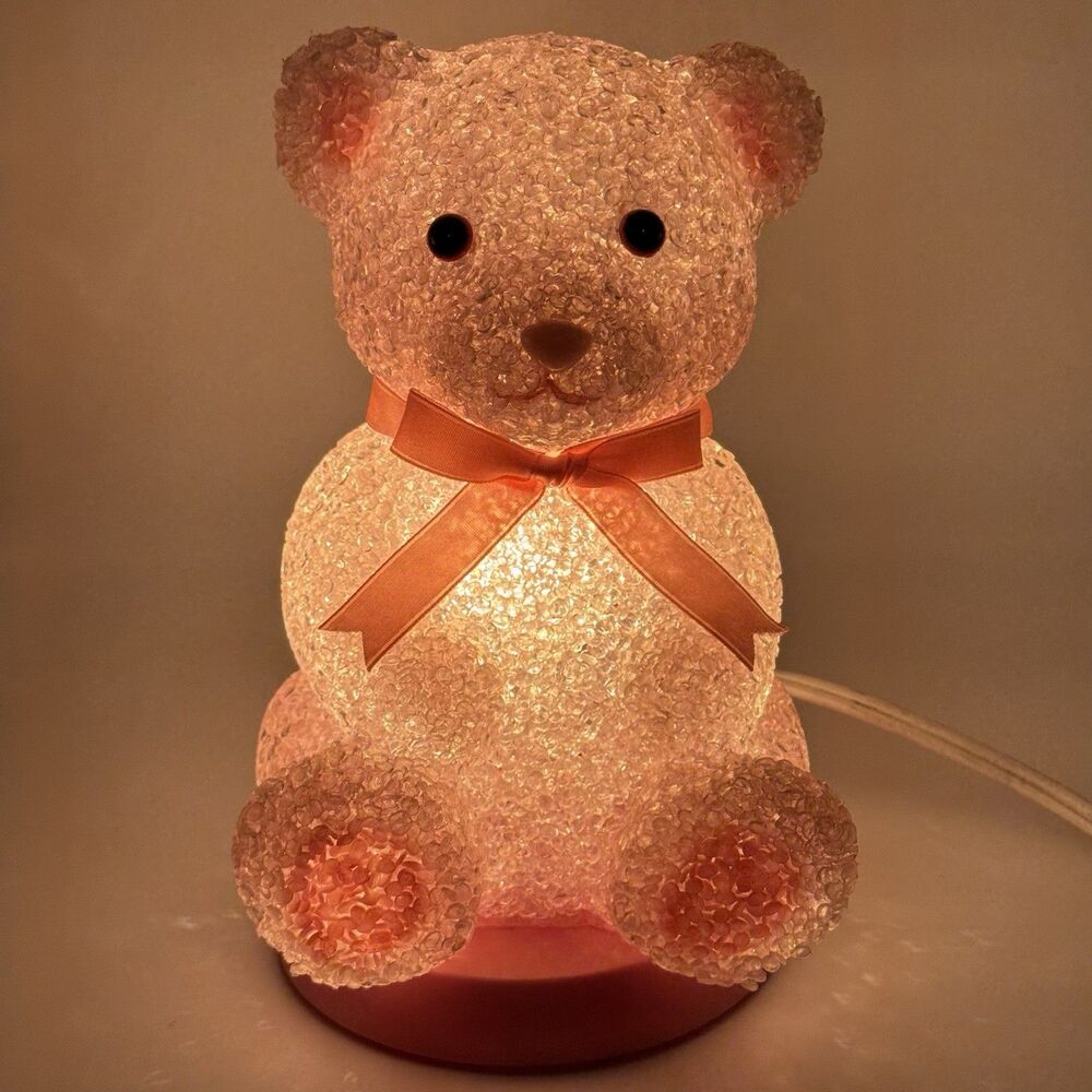 Vintage Y2K Melted Plastic Popcorn Pink Teddy Bear Lamp Night Light Coquette